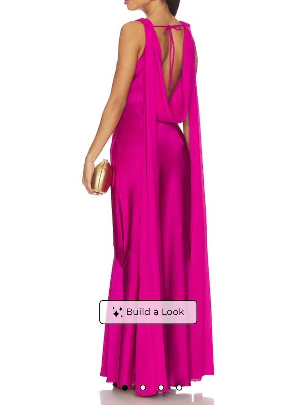 Sleeveless Fuchsia Satin Maxi Dress with Deep V Neck - Picture 2 of 2